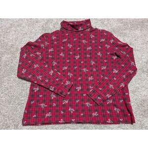 VTG Classic Elements Petite Red Plaid Floral Turtleneck Long Sleeve Top Women L